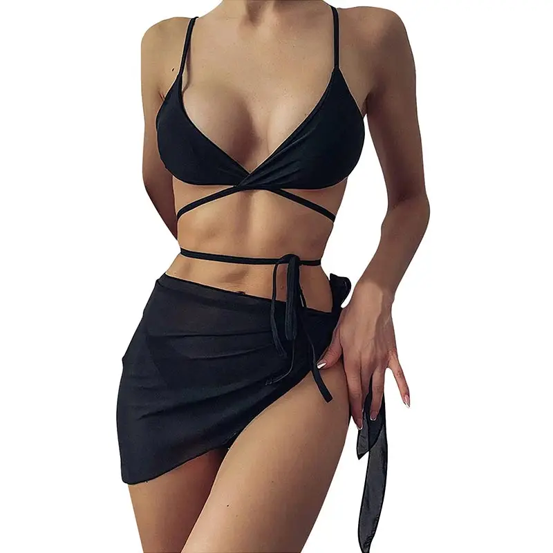 

Micendy Sexy Bikinis Swimwear Camouflage Bandage Swimsuits Women 3 Pieces Bikini Sets Cover Up Halter Brazilian Sarong Beachwear