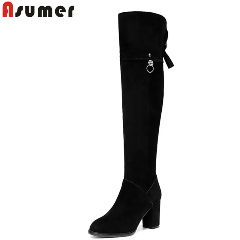 ASUMER/модные ботфорты больших размеров замшевые сапоги на молнии с круглым носком
