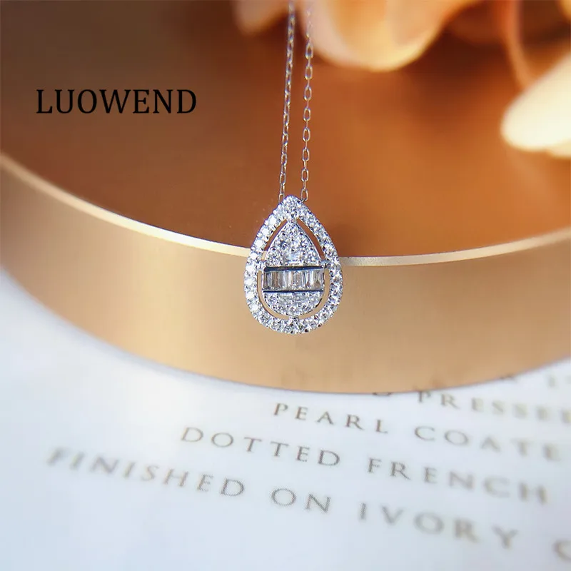 LUOWEND 100% подвеска из белого золота 18 К ожерелье с натуральными бриллиантами