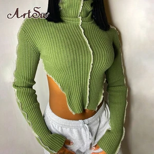 Арцу 2020 хлопок с длинным рукавом женская укороченная футболка женские осенние модные обтягивающие футболка с короткими рукавами рубашка для женщин Повседневная Уличная одежда Топы AS41221