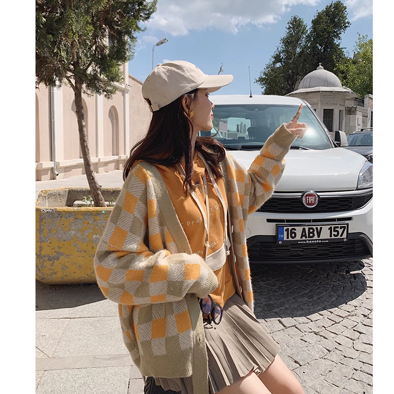 MISHOW 2019 осенний винтажный клетчатый вязаный кардиган для женщин модное клетчатое