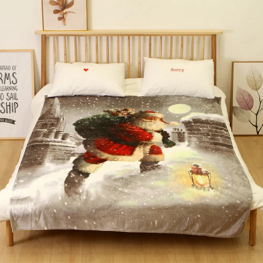 OUNEED Christmas Blanket Flannel Fabric Sofa Bed Blanket 150x200CM Warm Soft Throw Travel Patchwor Winter Bedspread Blanket#45