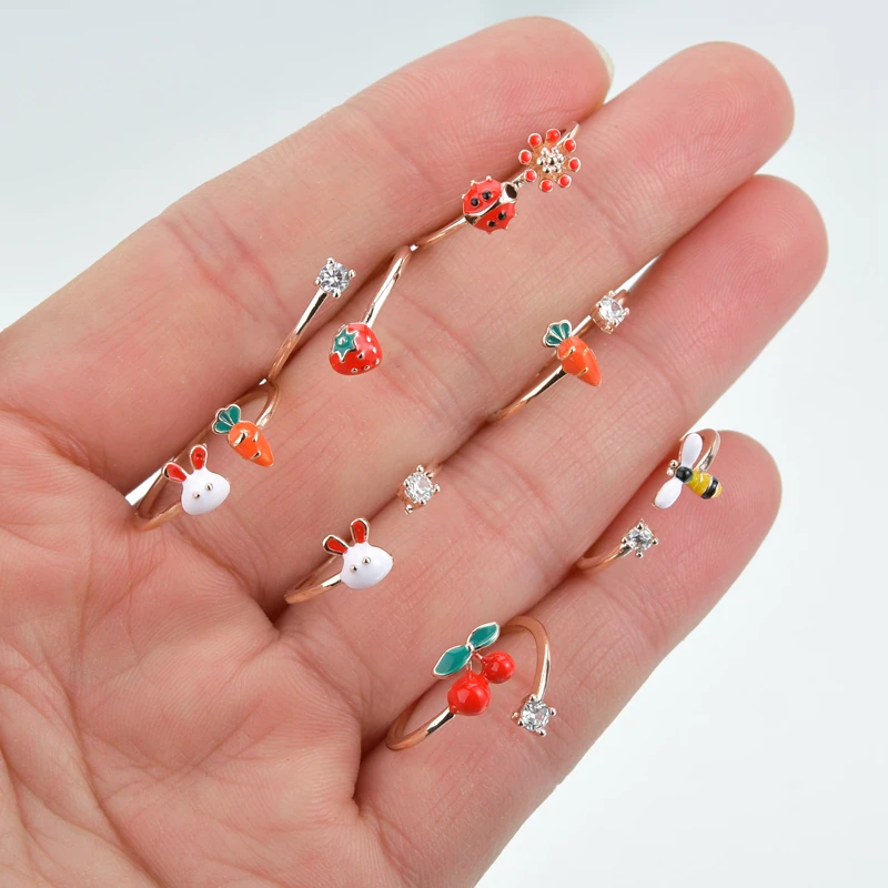 Женское кольцо с эмалью Kunckle романтическое Открытое кристаллами яблока и фруктов