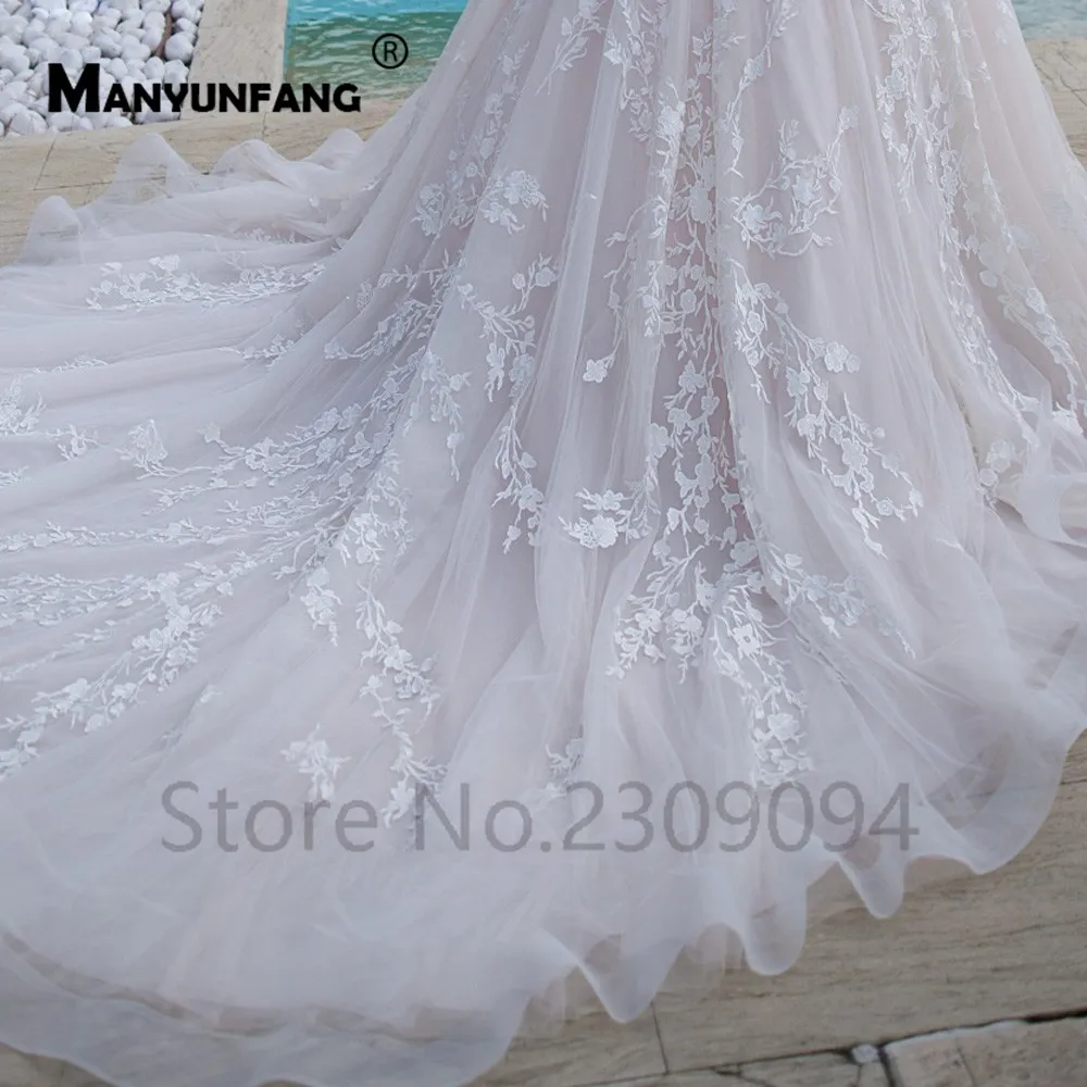 

MANYUNFANG Luxury wedding dress plus size robe blanche sweetheart neck can can para vestido de novia long train mariage bride
