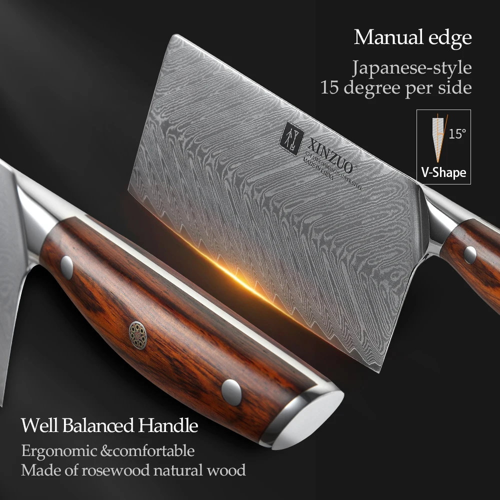 XINZUO 7'' Inch Slicing Knife High Quality Carbon VG10 Damascus Steel Butcher Cleaver Meat With Fashion Rosewood Handle | Дом и сад