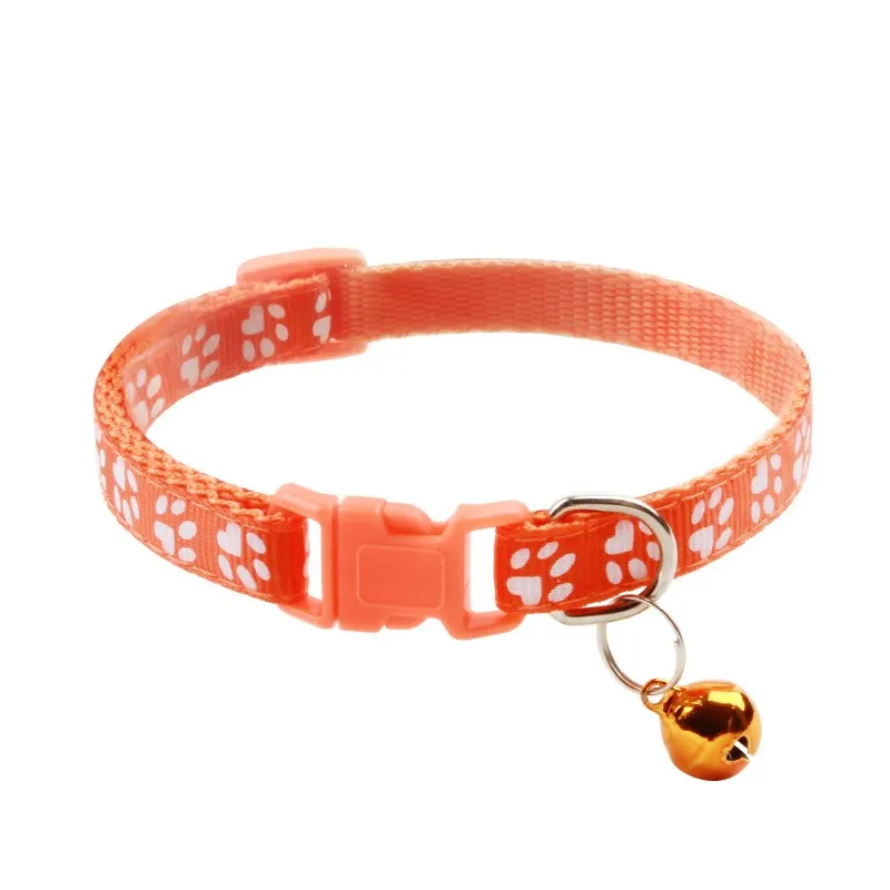 

12 Color Band Cat Collar Cat Necklace And Cat Paw Print Adjustable Collar Bell Positioning Pet Collar