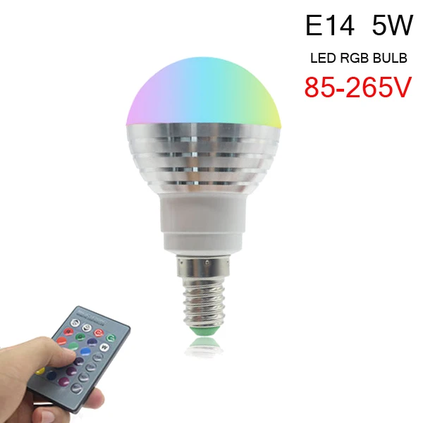 E14 5W RGB BULB 1PCS E14 E27 RGB LED Bulb Lights 5W RGB Lampada GU10 Changeable Colorful RGBW LED Lamp+ 24KEY IR Remote Control - Испускаемый цвет: E14 5W RGB BULB
