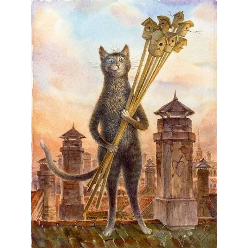 Кошка на крыше с гнездами ручная работа высококачественный холст Красивая