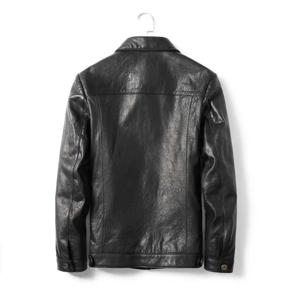 

Oil Wax Quality Sheepskin Leather Jacket Men Brown Causal Classic Natural Sheepskin Leather Clothing