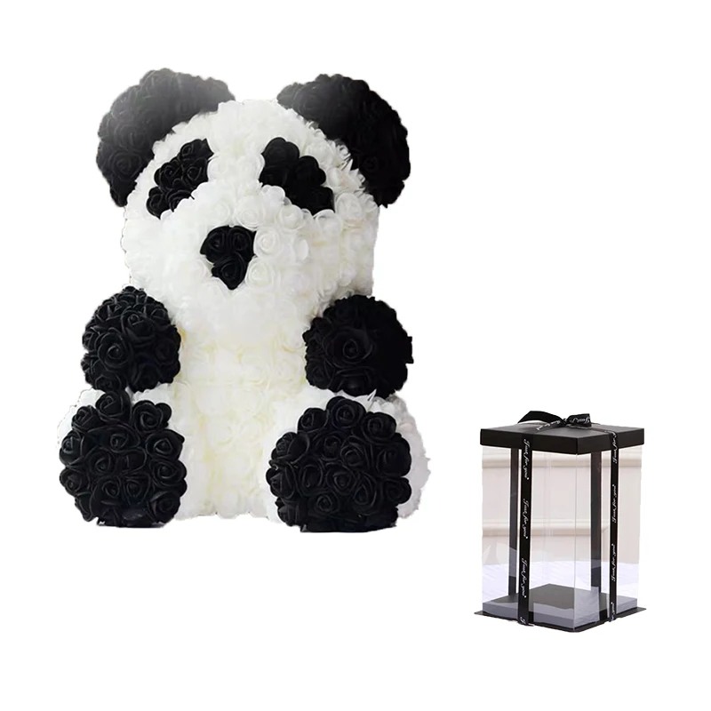 Panda with box Мультфильм 25 см красная роза медведь Искусственные из ПЭ цветы плюшевый медведь Валентина Дети подарки на день рождения на Рождество Домашний декор дропшиппинг - Цвет: Panda with box