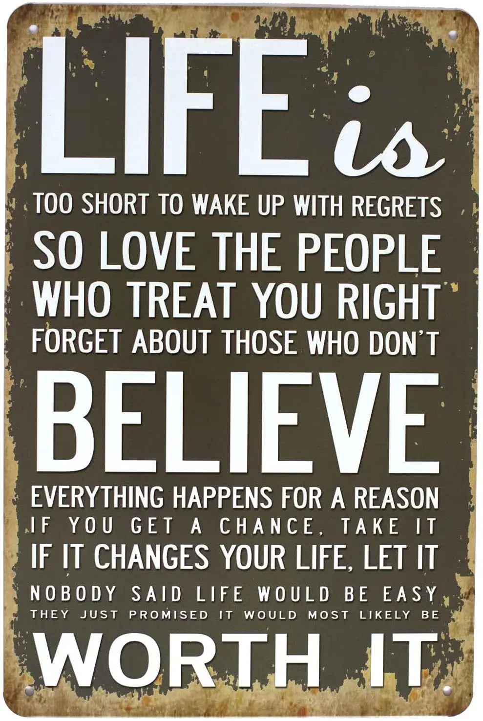 

Жизнь слишком короткая, чтобы разбудить с сожалением, верьте, стоит того, металлическая жестяная вывеска, Постер, Настенный декор