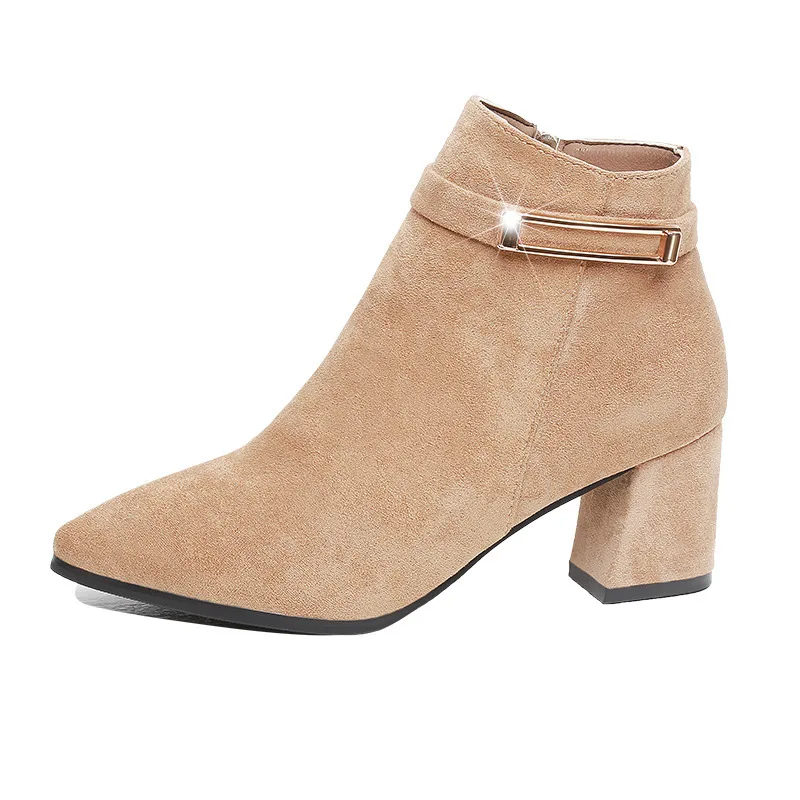 

Women Suede Boots Flock Ankle Boots Women's Winter Shoes Fashion Woman Boots 2022 New High Heel Boots Pointed Toe Booties vogue