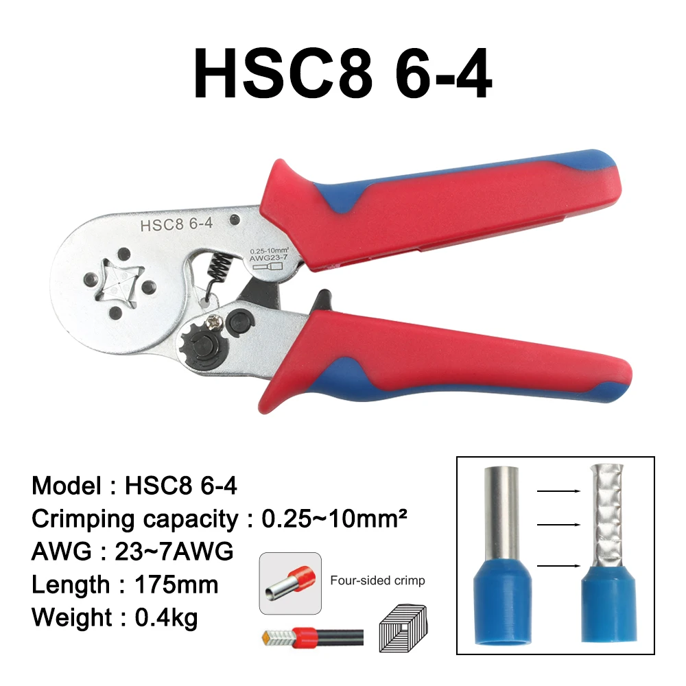 HSC8 6-6 0,25-6 мм 23-10AWG шестигранник 6-4A 0,25-6 мм 23-10AWG четырехсторонняя трубка терминал обжимные плоскогубцы обжимные ручные инструменты - Цвет: hsc8 6-4A