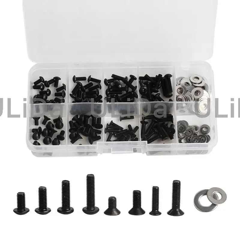 

180Pcs Flat Round Screws Washer Box Set For 1/10 HSP Traxxas Tamiya HPI Kyosho D90 SRC10 Remote Control RC Car Parts