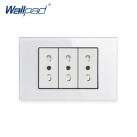 3 italian socket wallpad luxury tempered glass panel electric wall power socket electrical outlets for home 16a ac 110 250v