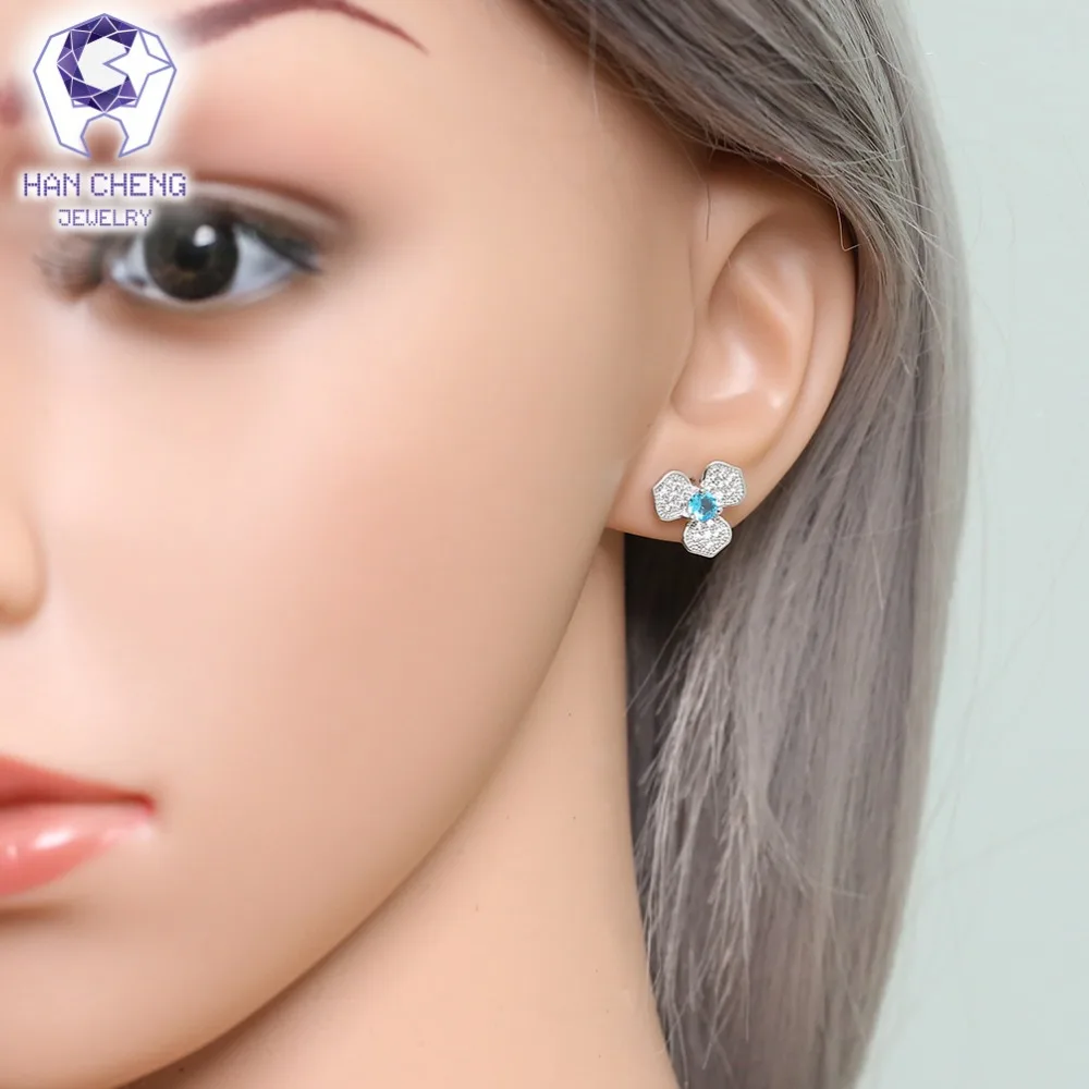 HanCheng новые модные роскошные серьги-гвоздики в виде цветка клевера из циркония