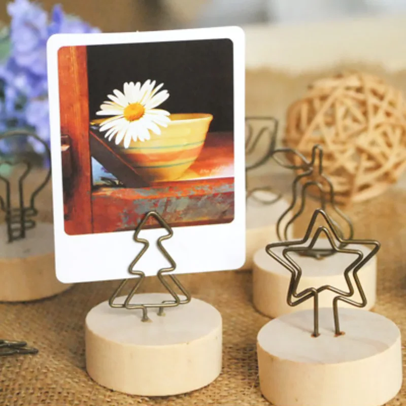 

Hot Selling Creative Wood Desktop Ornaments Photo Clip Memo Picture Frame Holder Photo Clip Simplicity Wedding Decor 4x4cm
