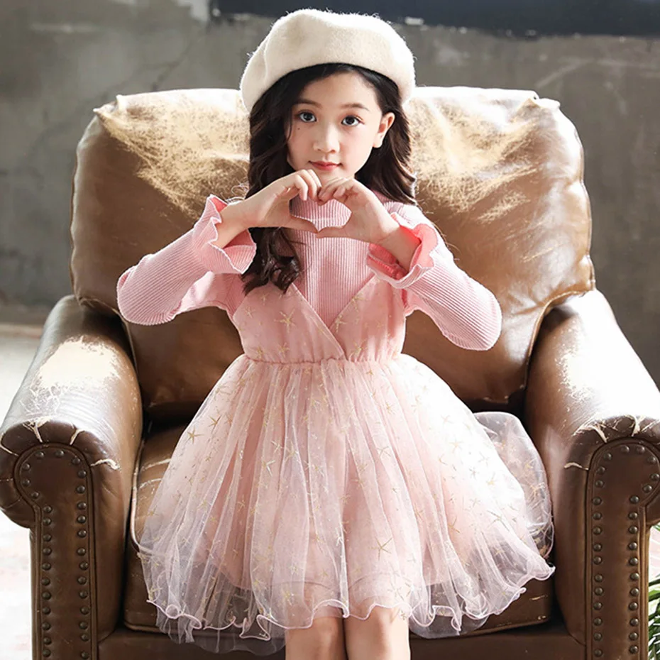 Платье для девочек платье принцессы с рисунком звезды детское модное на осень и