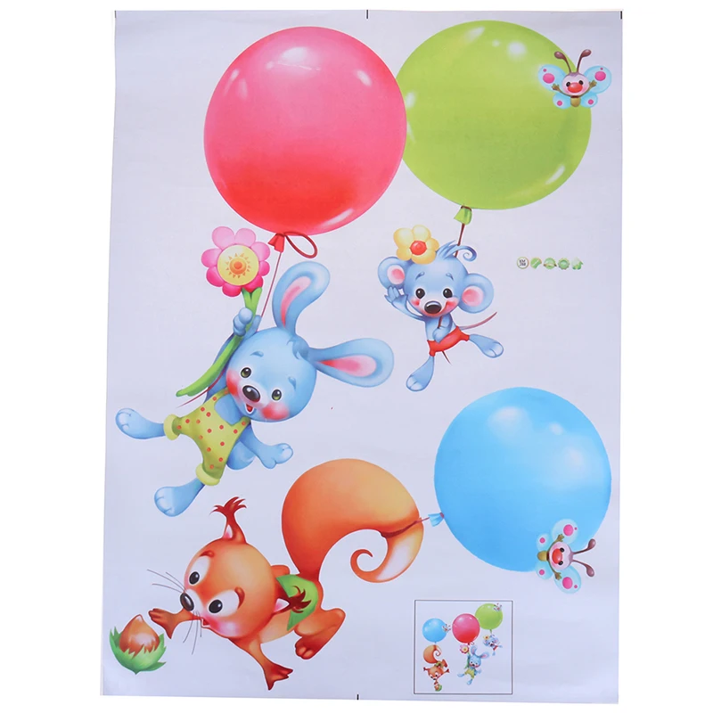 Мультяшные Животные наклейки на стену белка Кролик Воздушный Шар художественные
