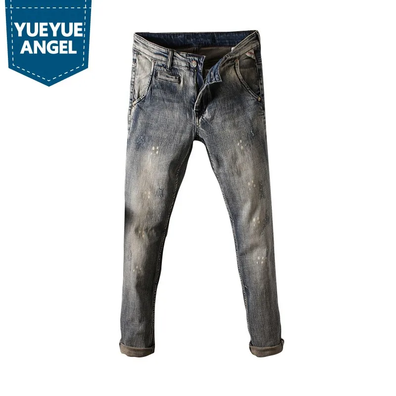 

New Mens Slim Stretch Straight Fashion Jeans Pockets Zippers Vintage High Street Outdoor Casual Korean Style Classic Pants