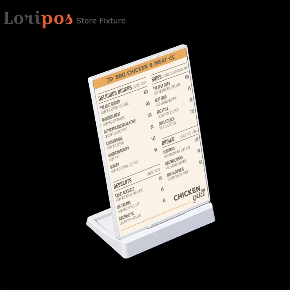 

A4/a5/a6 Pop Billboard White Menu Stand Plastic Photo Frame Stand T L Shap Can Be Upright Transverse Wall Mounted Sign Holder