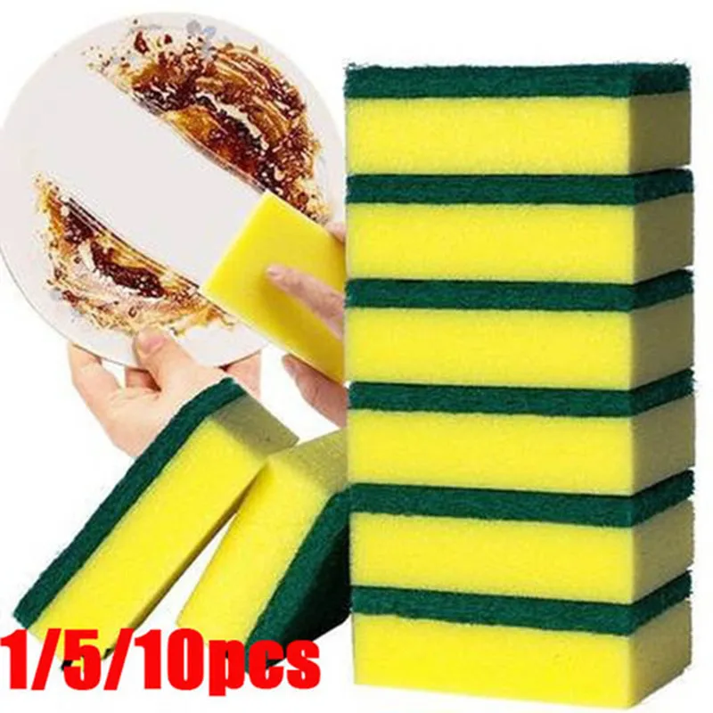 

1/5/10PCS Double-sided Cleaning Dishwashing Decontamination Sponge Kitchen Nano Clean Wipe Bowl Pot Scouring Supplies