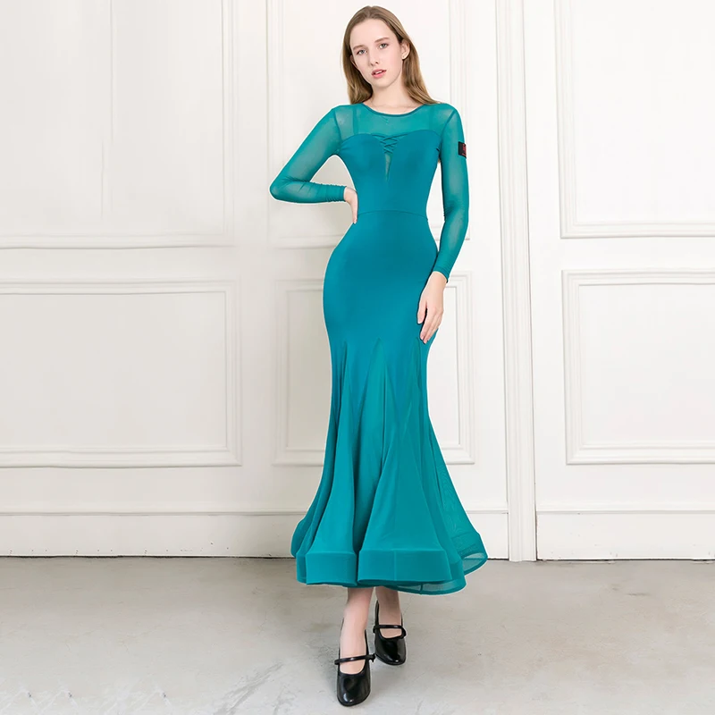 Новые Сексуальные Платья для бальных танцев женское платье вальса танцевальные костюмы с длинными рукавами