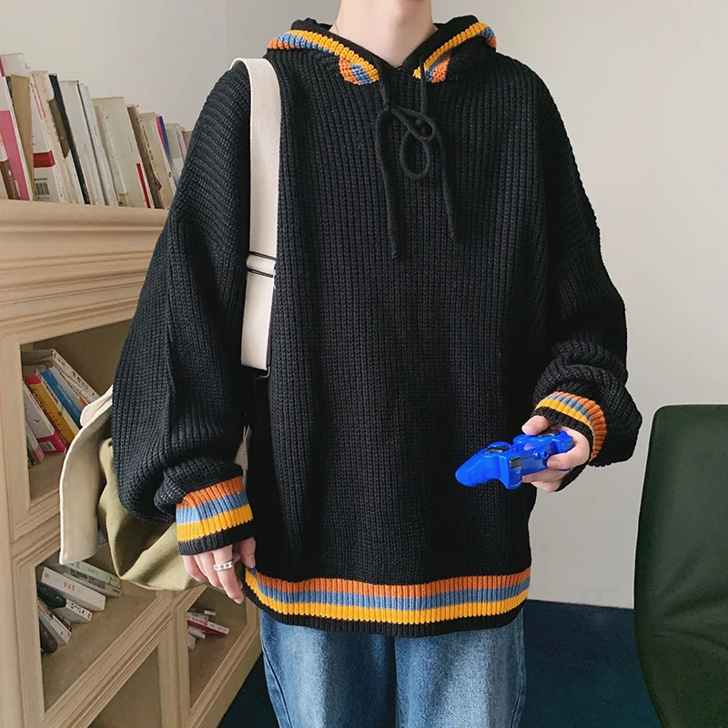 Новый зимний свитер с капюшоном мужской теплый модный контрастный Повседневный