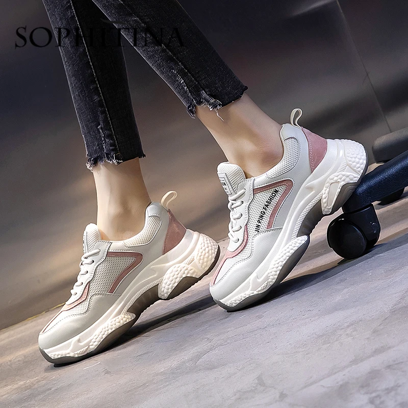 SOPHITINA New Sneakers Women Shoes High Quality Cow Leather Mixed Colors Design Lace-Up Comfortable Flats MO469 | Обувь