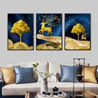Эстетический постер с золотым оленем, настенные картины в стиле бохо для дома, абстрактное искусство, олень и дерево, пейзаж, холст, Постер и принты