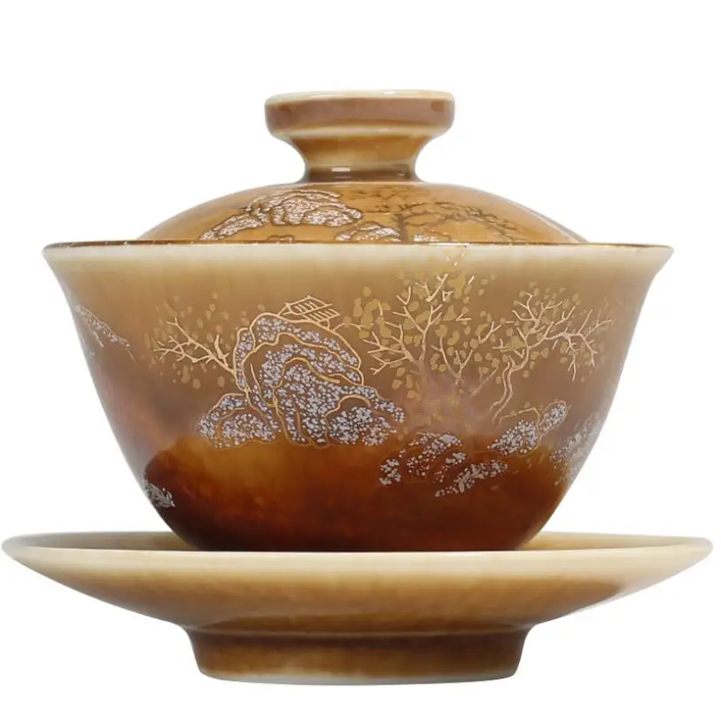 PINNY из расписного фарфора золото под стеклом Gaiwan пигментированные Керамические кунг-фу пиалы для чая Античная чайная чаша Chinaware