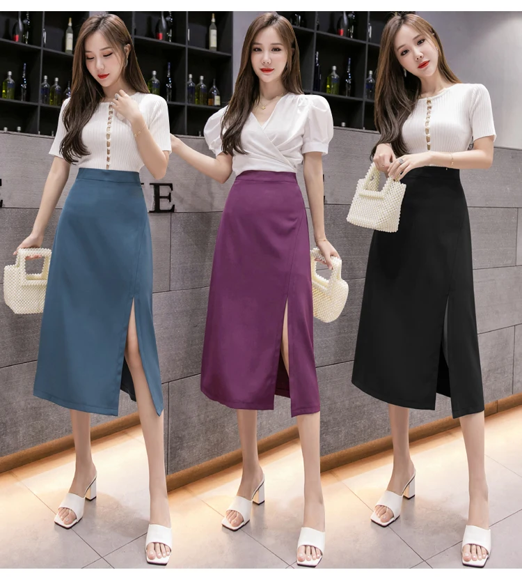 Юбка-карандаш TingYiLi женская с завышенной талией Офисная трапециевидная Юбка-миди