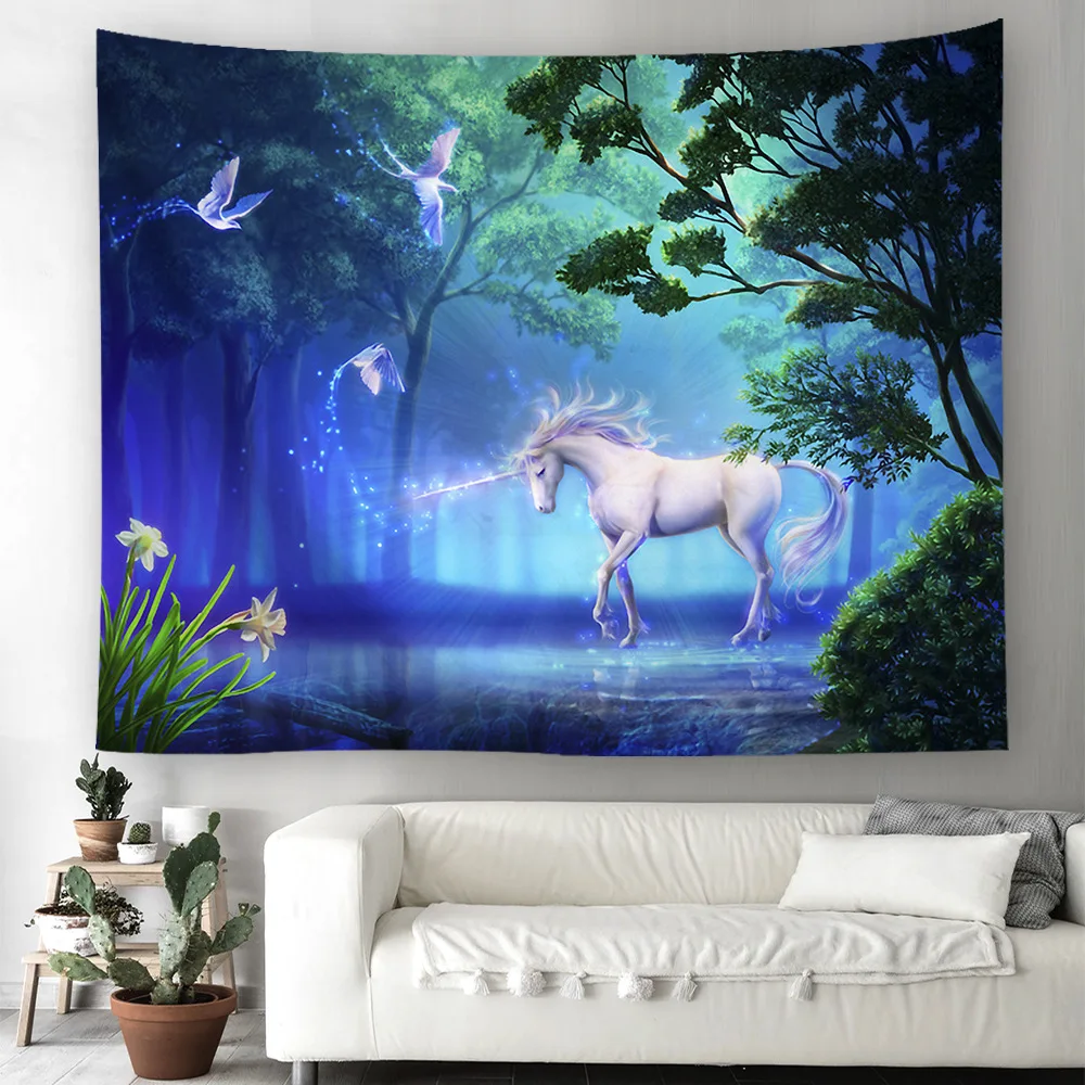 ONGLYP 3D Unicorn Pattern Tapestry Nordic Simplicity Fantasy Bedroom Living-room Wall Hanging Tapestries Curtain Home Decor | Дом и сад