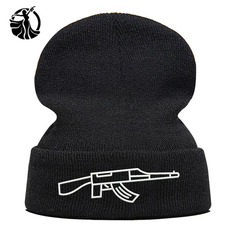 Beanie шляпа Skullie Кепки смутная зима вышивка в стиле панк Для мужчин Для женщин подростков уличных танцев забавные по заказу покупателя хип-хоп-автоматом AK
