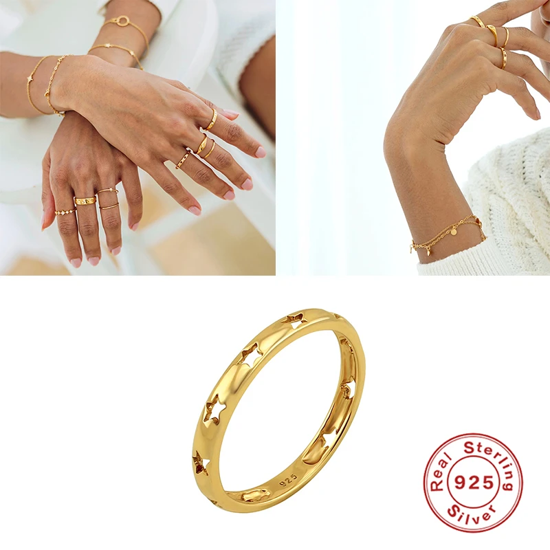 Женские золотые кольца ROXI с полыми звездами модные ювелирные украшения для
