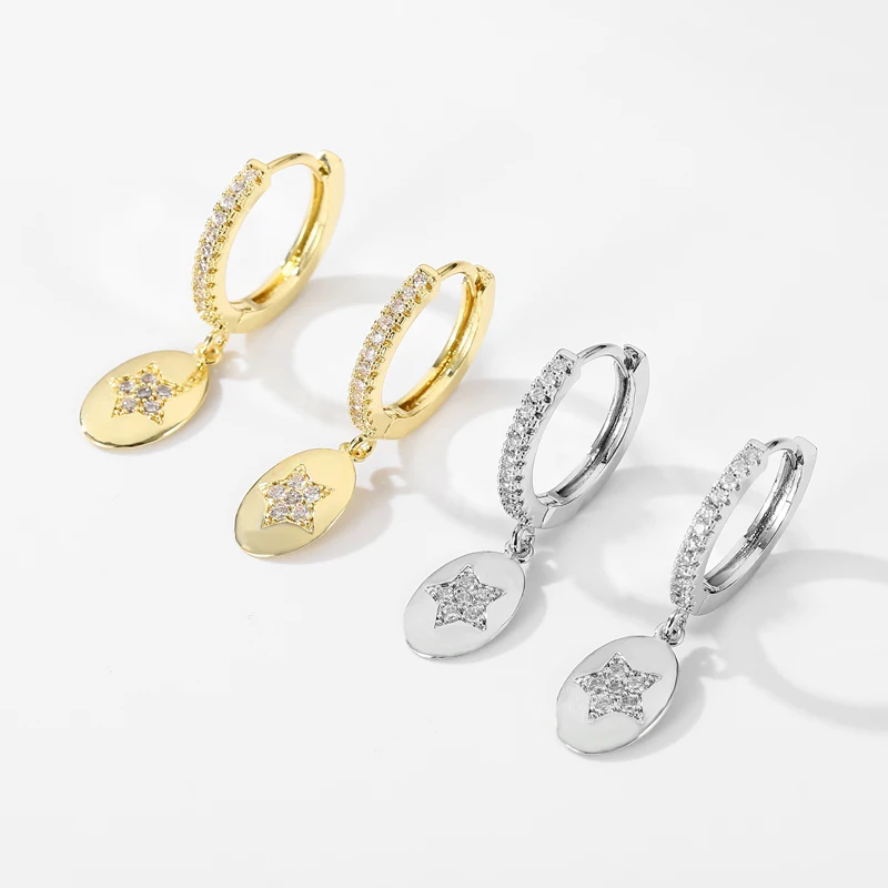 Модные маленькие овальные серьги кольца золотого и серебряного цвета с фианитом