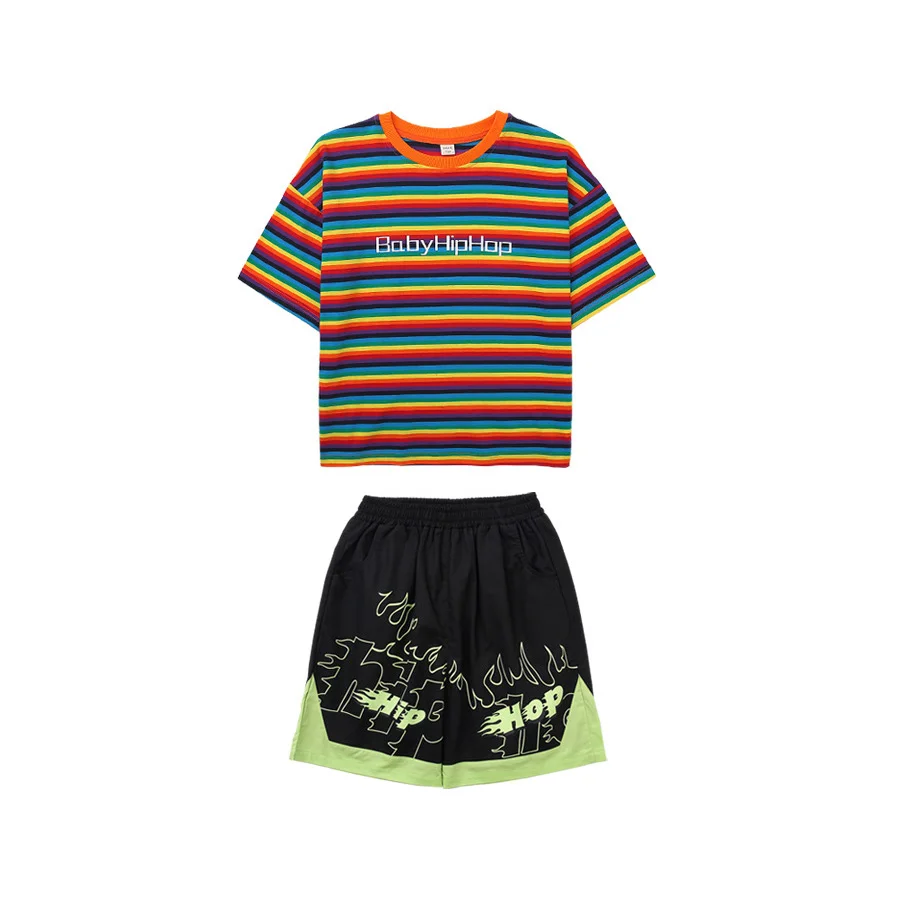 

Children Hip-hop Tide Clothes Boys and Girls Hip-hop Stripe Performance Clothes Student Groups Show Performance Clothes Summer