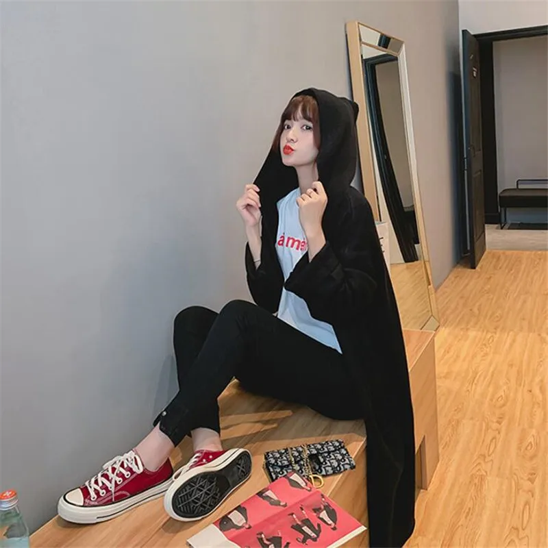 2019 женский свитер с капюшоном осенний и зимний однотонный вязаный кардиган