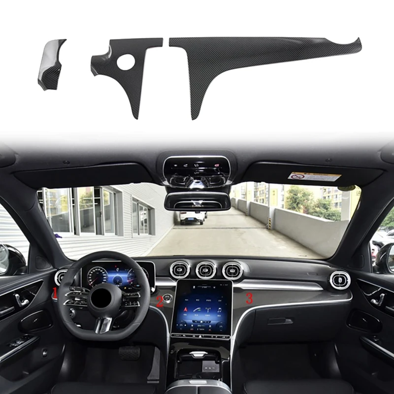 

3Pcs Car Carbon Fiber Front Central Control Dashboard Decor Sticker Panel Trim for Benz C-Class W206 2021 2022 C200 C260