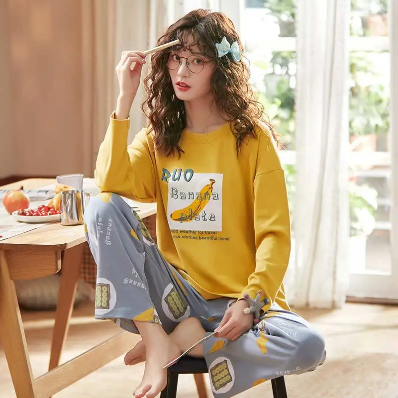

Newly Fashion Female Oversize Spring Autumn Loose Lovely Homewear Leisure Concise Pajamas Suits 2PCs Long Sleeves