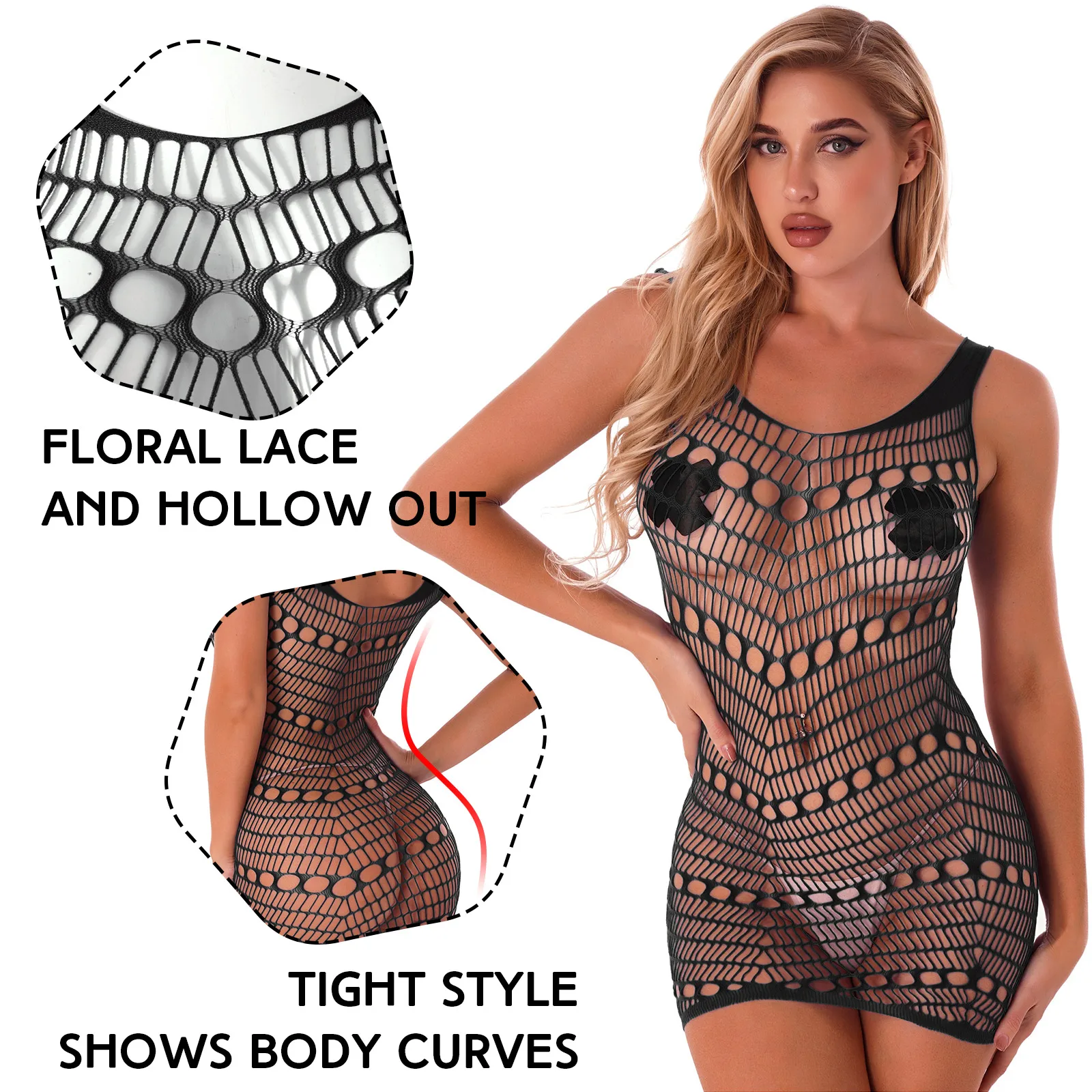 Женское сексуальное прозрачное облегающее платье женское ажурное