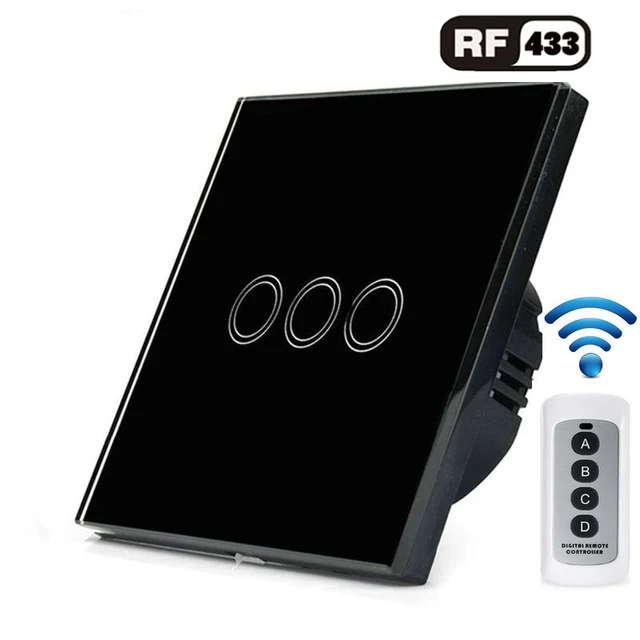 Black 3 open ЕС/Великобритания Стандартный 1/2/3 RF433 дистанционного Управление настенный выключатель, Беспроводной умный светильник переключатели, Стекло Панель сенсорный выключатель AC 110 V-220 V - Цвет: Black 3 open