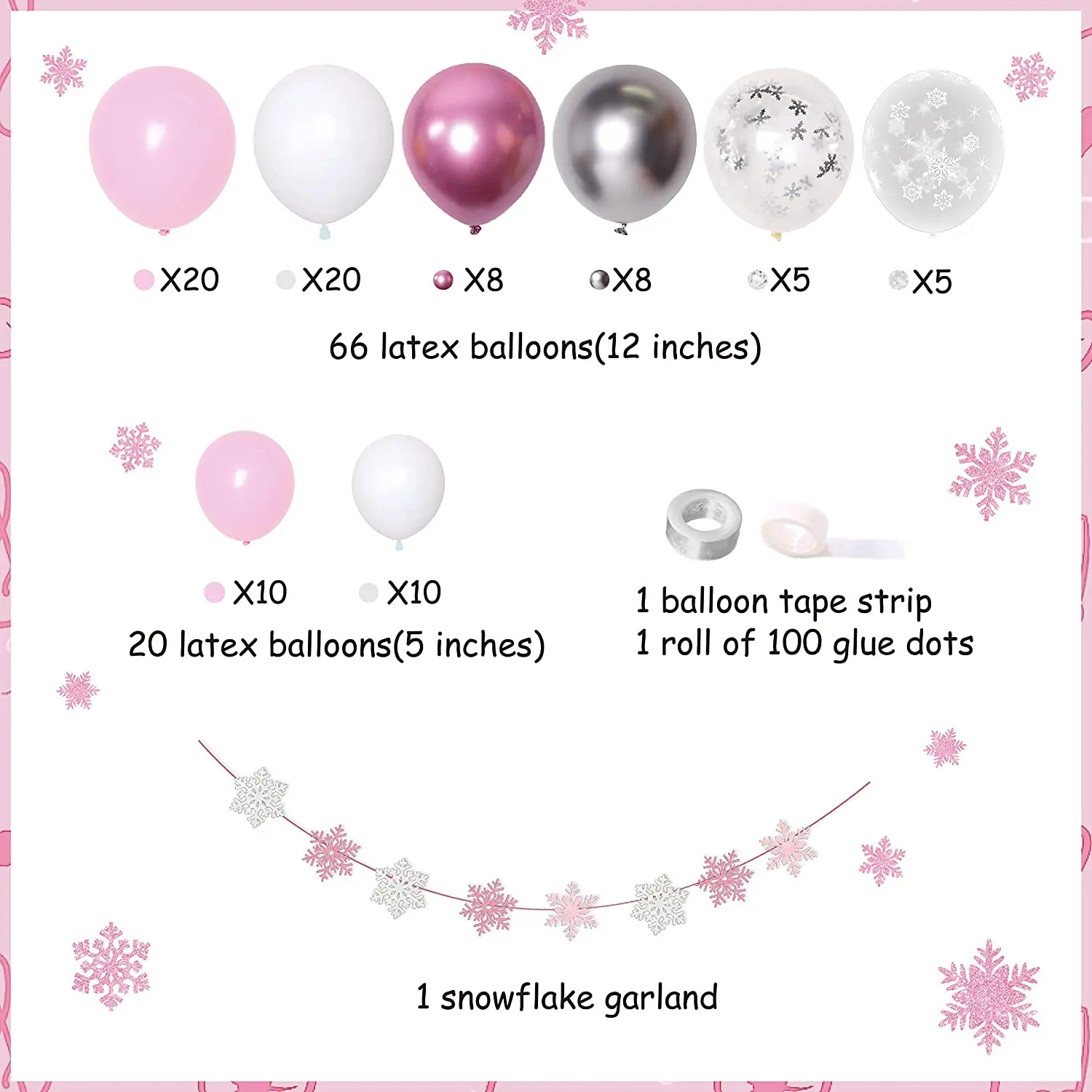 Suministros de fiesta de primer cumplea&ntilde;os con tem&aacute;tica de Frozen rosa, Kit de arco de guirnalda de globos, guirnalda de copo de nieve para ni&ntilde;a, decoraciones para fiesta de Baby Shower-5