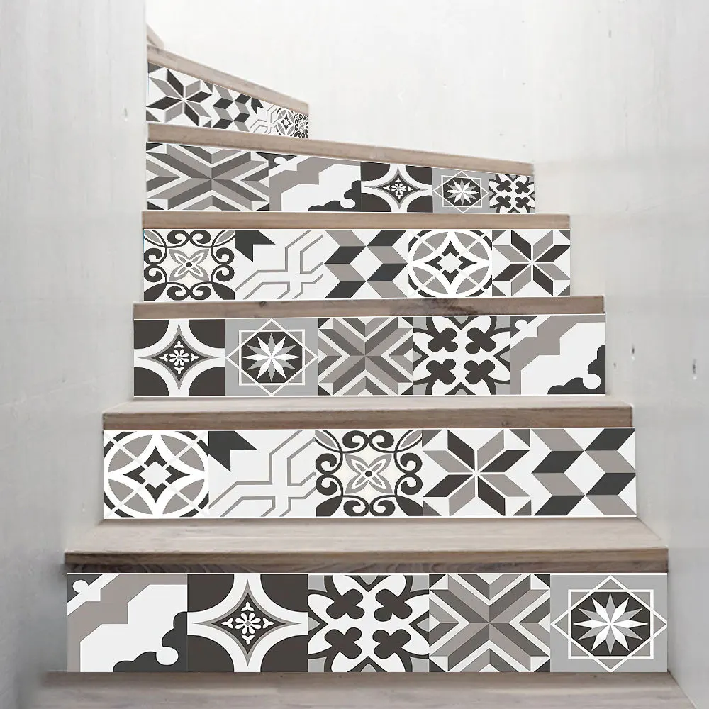 6Pcs/Set Gray Geometric Simple Stair Stickers Decorative PVC Self-Adhesive Home Waterproof Wall Step 18x100CM | Дом и сад