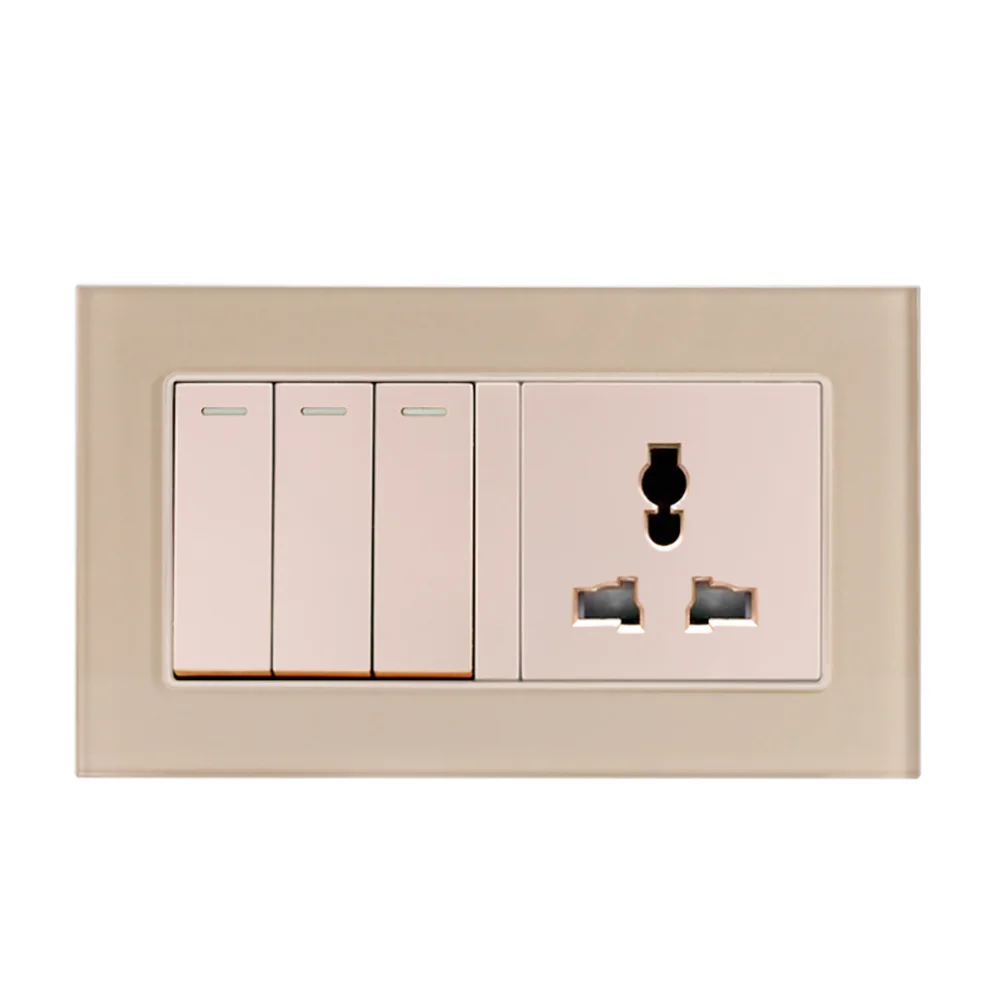 Настенная розетка из закаленного стекла европейского стандарта с золотыми