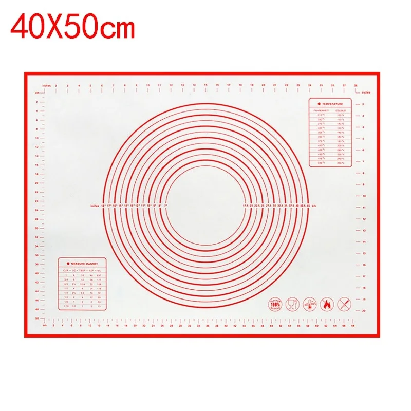 40x50cm red Силиконовый коврик для выпечки 60*40/40*30 см с накипью для раскатки теста, антипригарный держатель для кондитерских изделий, кухонные гаджеты, инструменты для приготовления пищи - Цвет: 40x50cm red