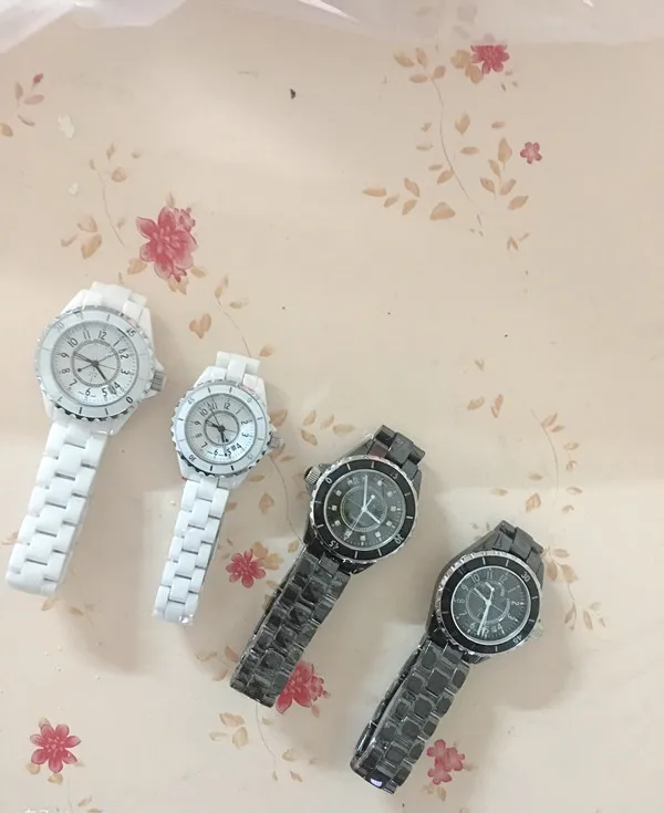 female male famous Brand ceramic Watch black white data Quartz Wrist watch for couple Women men stainless steel band 33 38mm