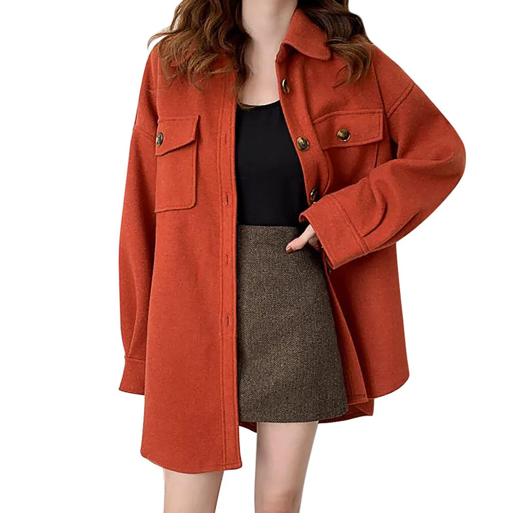 Женское пальто из искусственной шерсти на пуговицах кардиган с длинными