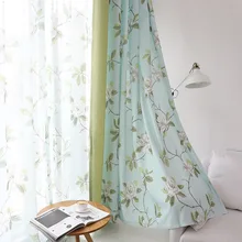 Cortinas con estampado de flores blancas para sala de estar, dormitorio, Camelia verde, país americano (1)