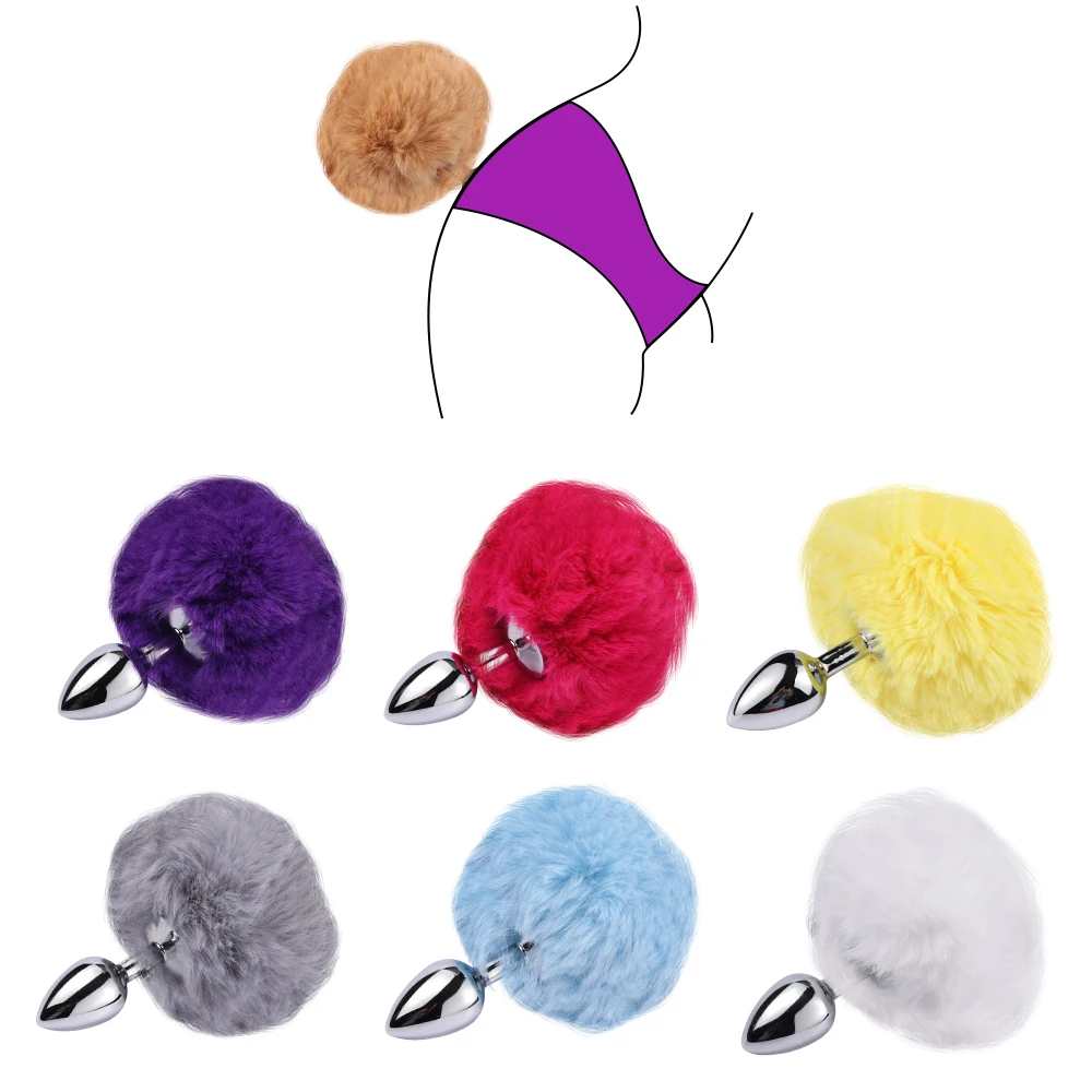 Искусственный кроличий хвост волос Шар Металлическая Анальная пробка Косплей